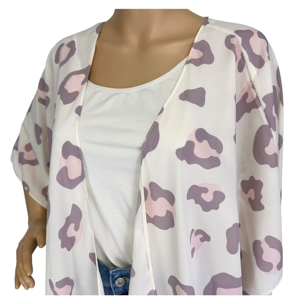 2/$15 Chic Soul Leopard Print Kimono Purple Sheer Plus Size 1X - Picture 6 of 10